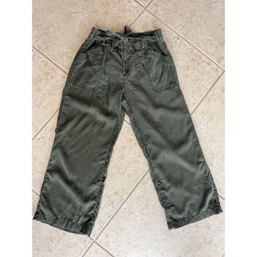 Olive Green Paperbag-Waist Pants